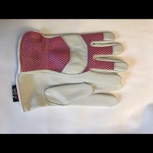 White Leather and Mesh Women's Work  Gloves